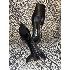 RARE Prada Black Nappa Leather Square Toe Geometric Heel Slingback EU36 US6